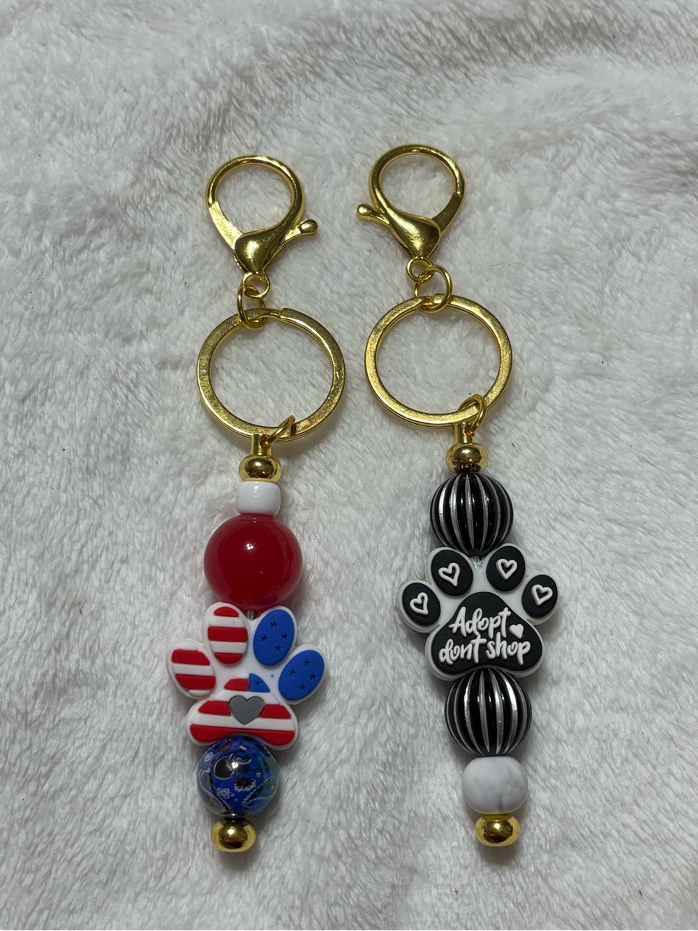 Paw Prints Adopt Don't Shop Paw Beaded Keychain Pair - Red, Blue, Black, White
